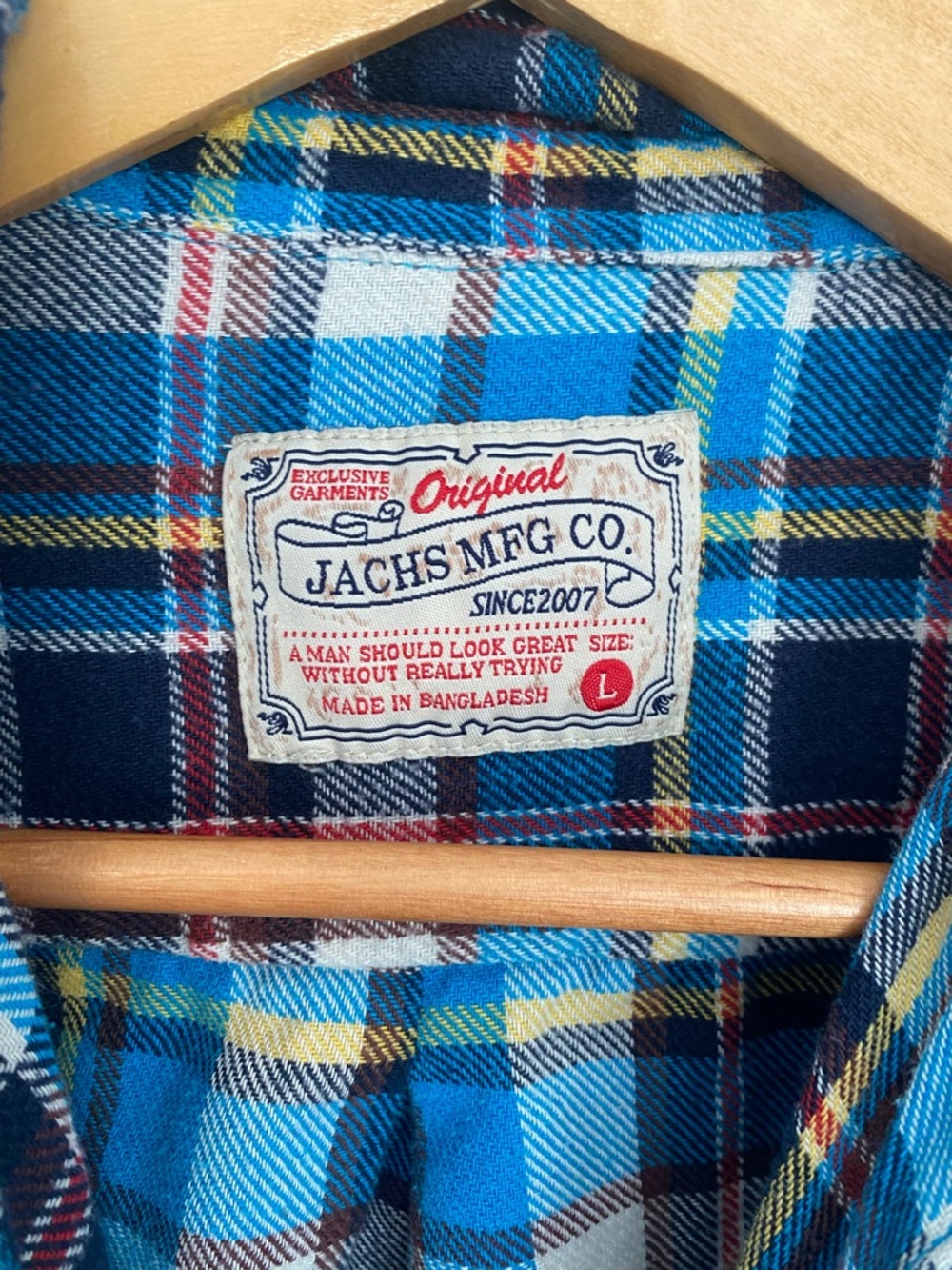 Original Jachs Mfg Co Blue Plaid Flannel Shirt Men’s Large Button Down Gorpcore - Picture 5 of 9